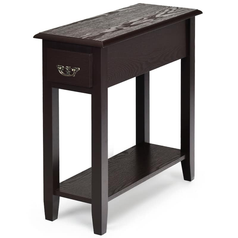 Space-Saving 2 Tier End Table with Drawer and Shelf for Living Room - Espresso