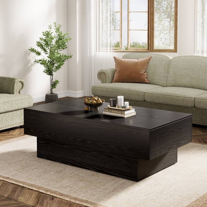 Modern Black Coffee Table, 55-Inch Rectangle Wooden Tea Table