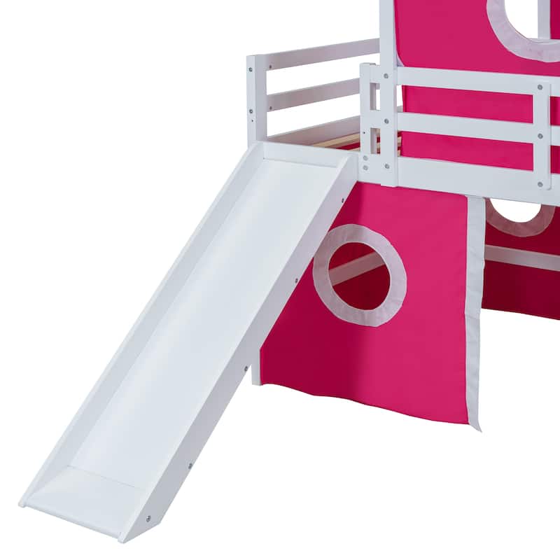 Twin Size Solid Wood Loft House Bed with Slide and Ladder