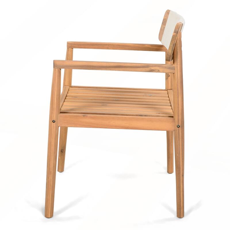 Acacia Wood Outdoor Dining Table and Chairs with Armrests Set of 2