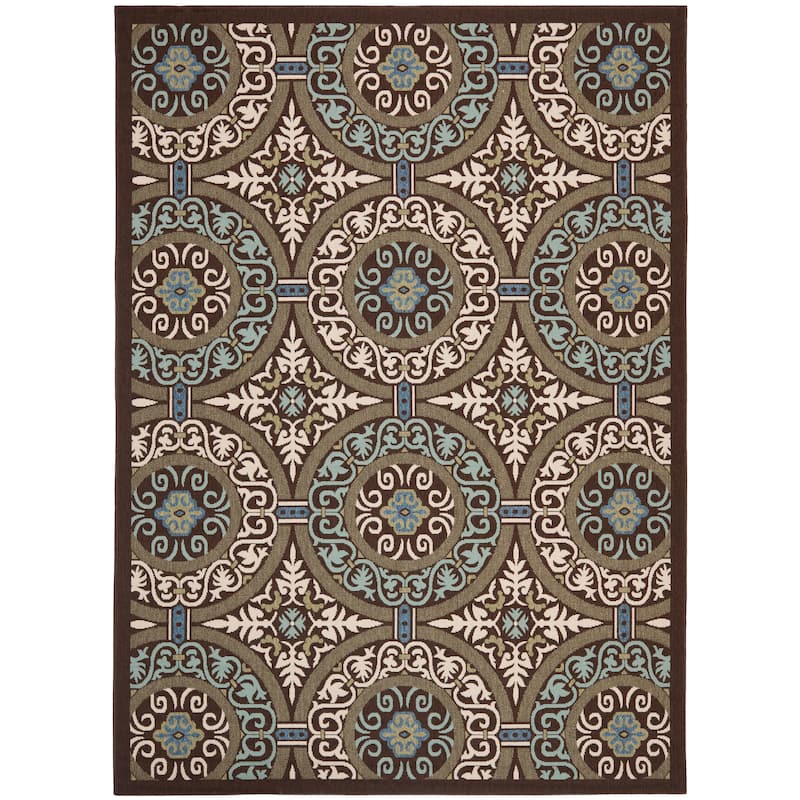 SAFAVIEH Veranda Rexhie Indoor/ Outdoor Waterproof Patio Backyard Rug - 6'7" Square - Chocolate/Cream