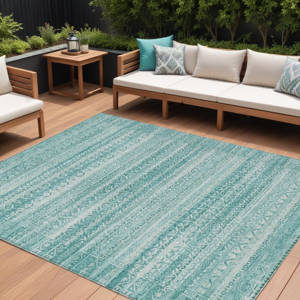 HomeRoots Striped Transitional Rectangle Outdoor Rug