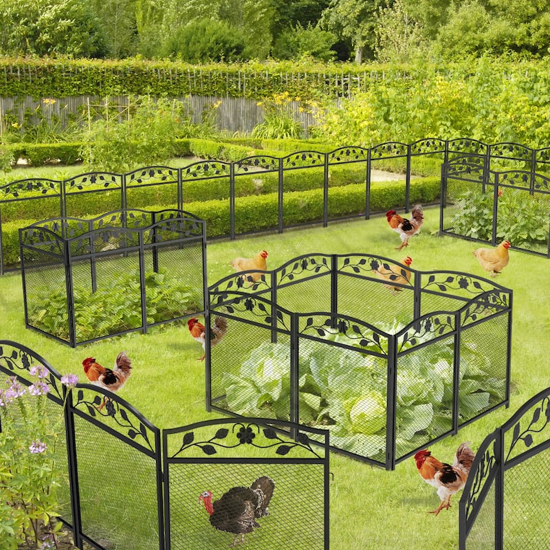 Metal Garden Fence 5 Panels Decor Dog Playpen Fences Animal Barrier