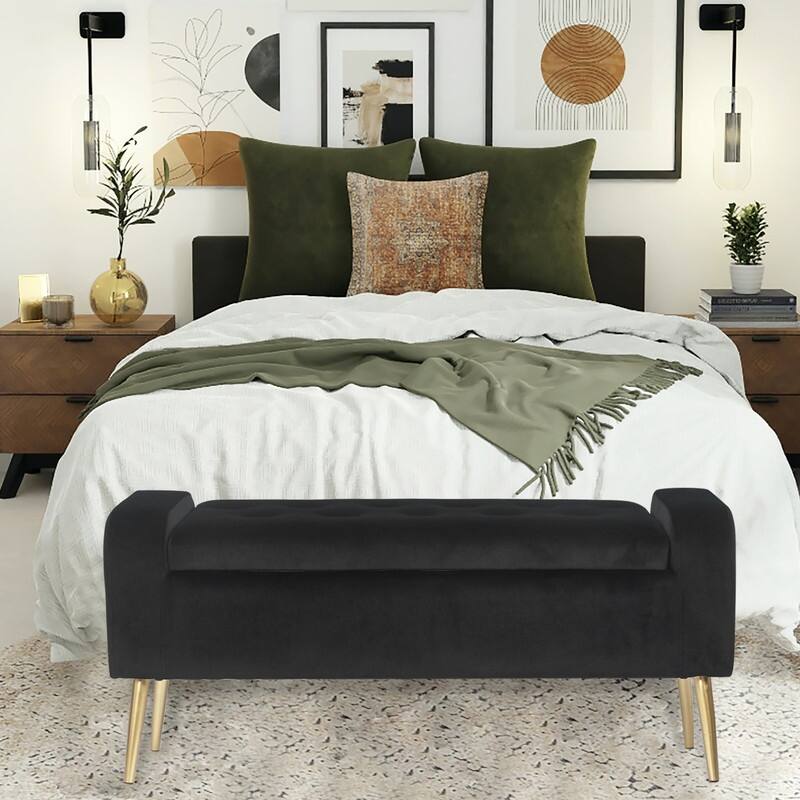 Adeco Upholstered Storage Ottoman Entryway Bench with Metal Legs