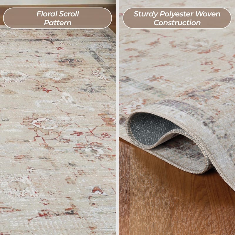 Superior Swan Floral Non-Slip Machine Washable Indoor Area Rug or Runner