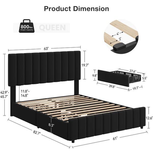 Queen Size Bed Frame with 4 Storage Drawers