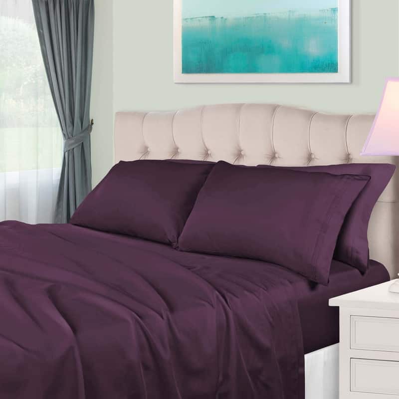 Superior Egyptian Cotton 650 Thread Count Deep Pocket Solid Sheet Set - Olympic Queen - Plum