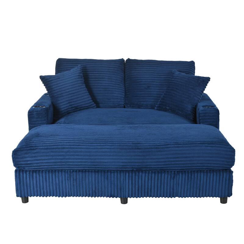 GDFStudio - Polyester 50.9" Loveseat Chaise with Cup Holders