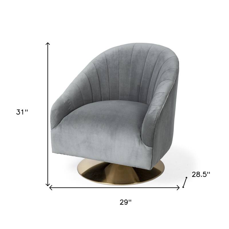 HomeRoots Gray Velet Covered Seat Accent Chair With Gold Swivel Base - 29' X '31' X '28.5