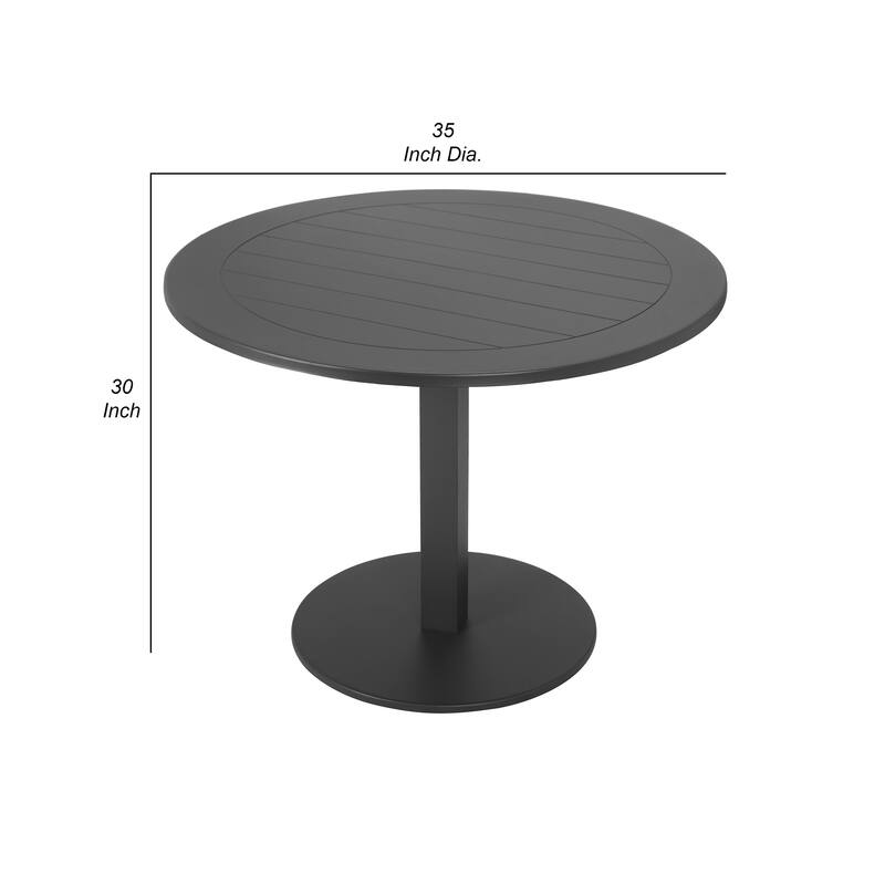 Keli 35 Inch Round Dining Table, Gray Aluminum Frame, Foldable Design