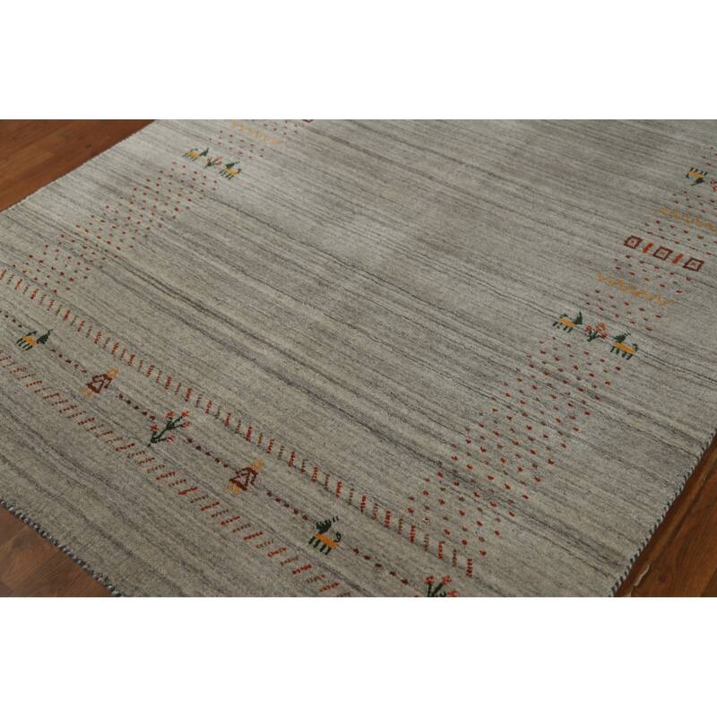 Hand Knotted Oriental 100% Wool Carpet Tribal Animal Pictorial Greys & Charcoal Gabbeh Area Rug - 7' 10'' X 5' 1''