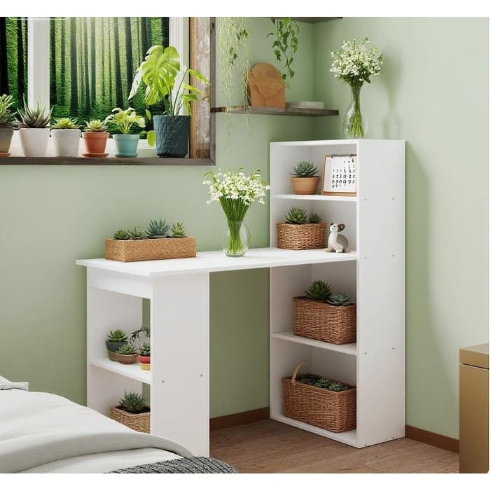 Computer Desk with Storage Shelves, Writing Desk Workstation - White