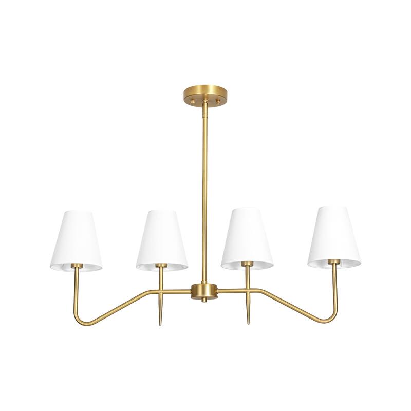 32.3" 4-Light Mid-Century Modern Gold/Black with Fabric White Cone Shades Kitchen Island Pendant Light