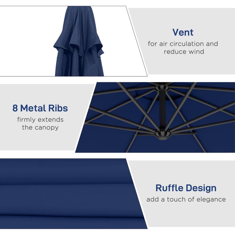 10ft UV and Water-Resistant Polyester Fabric Offset Patio Umbrella with Adjustable Crank and Stable Base - Dia.116.1" x 98.4"H
