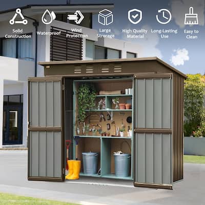 Outdoor Rustproof Storage Shed Metal Tool Shed with Lockable Double Doors Waterproof Garden Shed, Air Vents