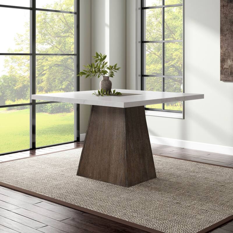 Furniture of America Evangeline Modern Dark Walnut Genuine Marble Top 54-inch Square Counter Height Dining Table - Dark Walnut