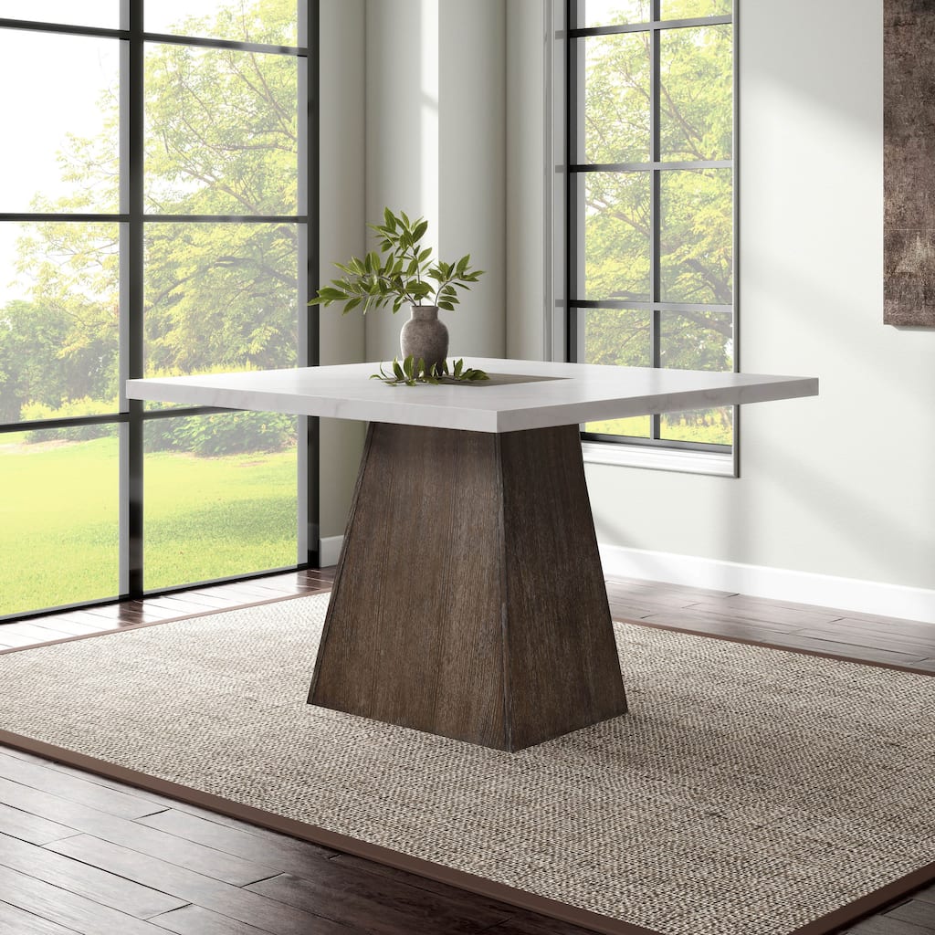 Furniture of America Evangeline Modern Dark Walnut Genuine Marble Top 54-inch Square Counter Height Dining Table
