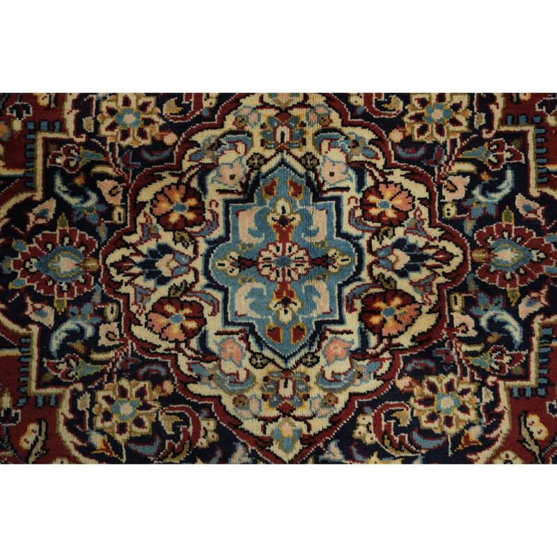 Hand Knotted Oriental 100% Wool Carpet Traditional Floral Red Kashan Area Rug - 9' 11'' X 6' 6''