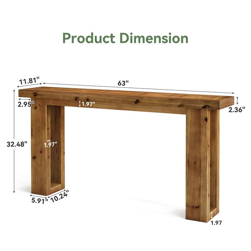 Rectangular Solid Wood Sofa Table, 63-Inch Long Farmhouse Rectangular Console Table