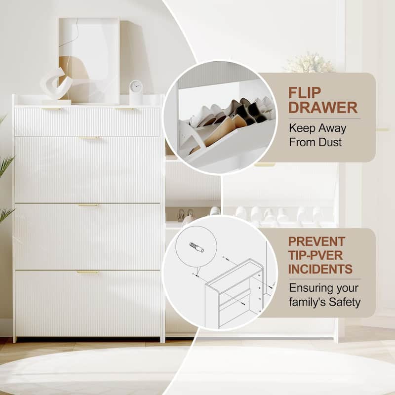 Slim Shoe Cabinet with 3 Flip Drawers & 2 Top Drawers