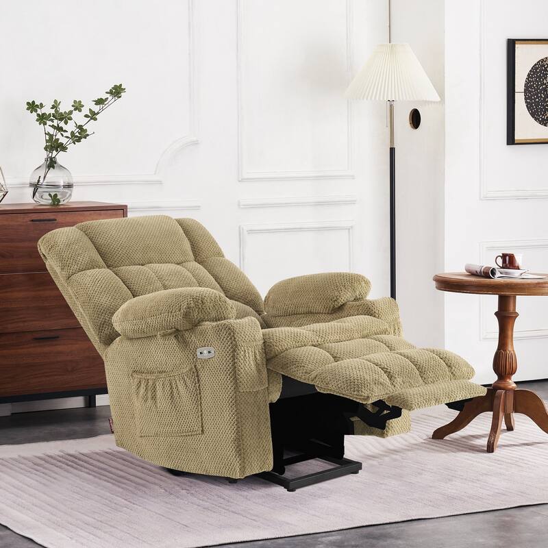 MCombo Medium Dual Motor Power Lift Recliner Chair Infinite Position, Massage and Heat, Extended Footrest, Fabric 7890