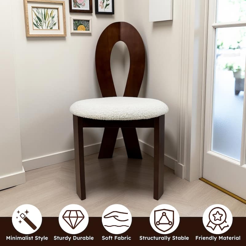 Dining Chairs Set of 2, Key-design Home Chairs, Pure White Teddy Velvet Solid Wooden Dining Chairs with Ribbon-Cross Backrest