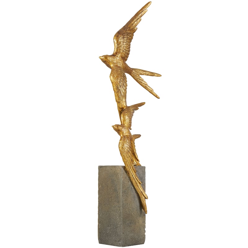 Whimsical Polystone Bird Sculpture - Gold or Black
