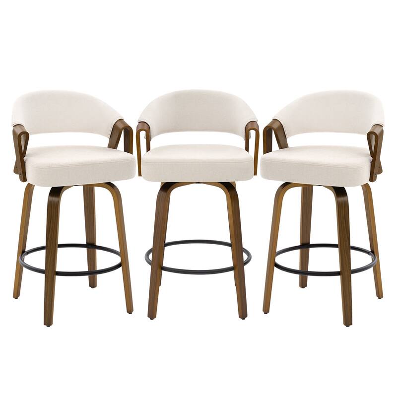 Mid-Century Upholstered Swivel Bar Stool/ Counter Stools with Curved Back - 37.5"H x 20.9"W x 19.9"D