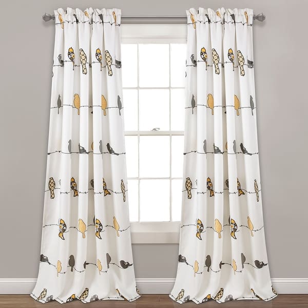 slide 2 of 8, Lush Decor Rowley Birds Room Darkening Curtain Panel Pair 52" W x 95" L - Yellow