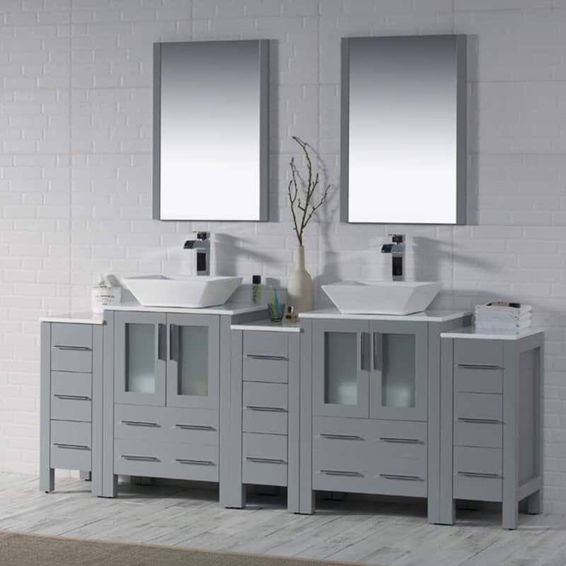 Blossom Sydney 84" Bathroom Double Sink Vanity with Cabinets & Mirrors