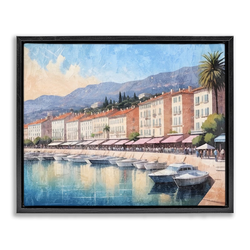 Stupell Quaint Seaside Marina Framed Floater Canvas Wall Art Design By Kim Allen - 21 x 17 - Black