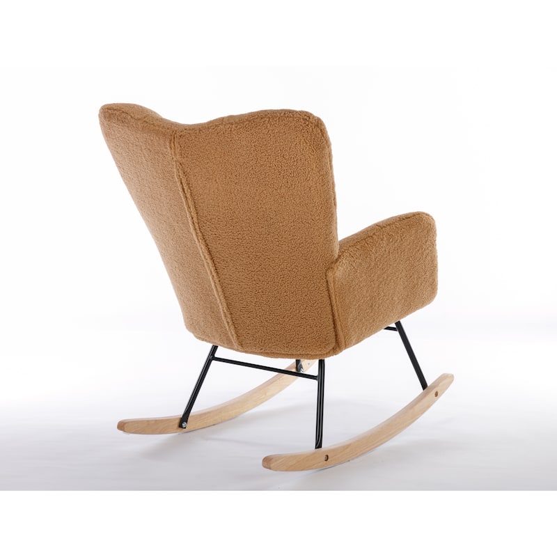 Khaki Teddy Modern 31.5" High Back Upholstered Buttons Tufted Rocking Chair with Solid Wood Legs and Black Paint Metal Base