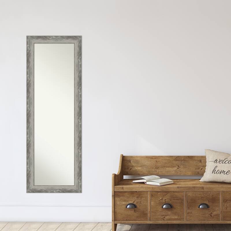 Non-Beveled Full Length On The Door Mirror - Waveline Narrow Frame - Waveline Silver Narrow - Glass Size 14 x 48