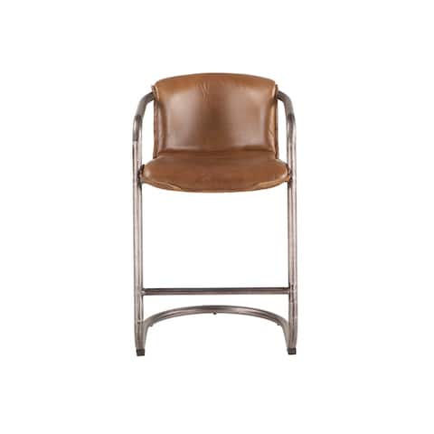 World Interiors Set of 2 Distressed Leather Counter-Height Chairs