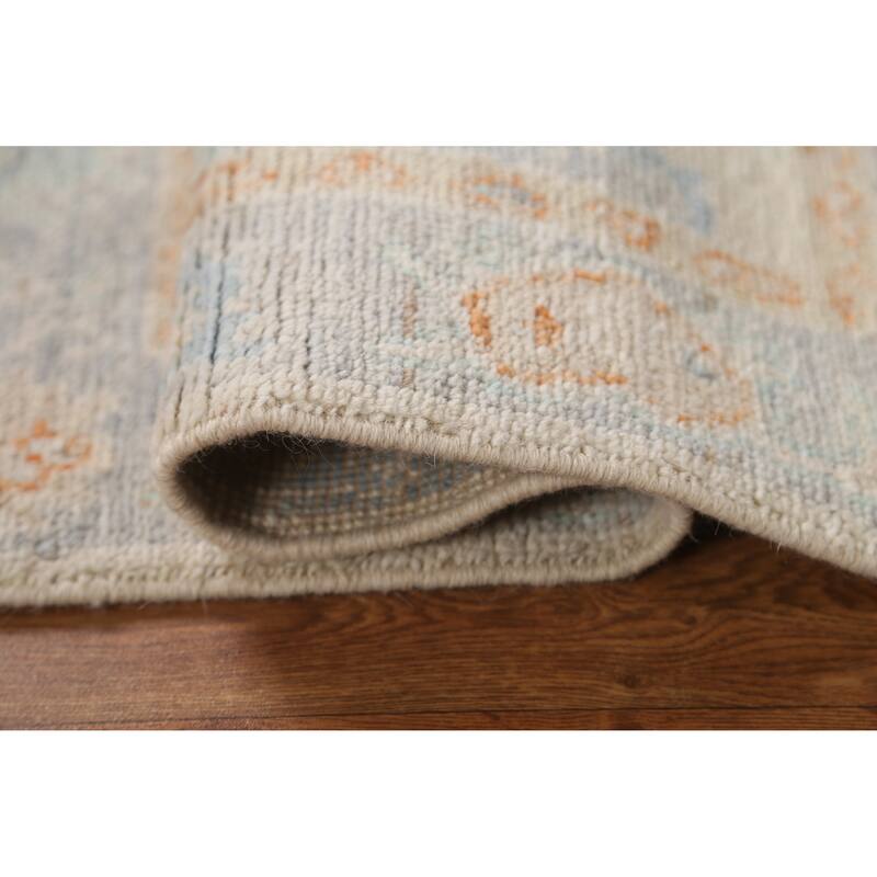 Hand Knotted Oriental 100% Wool Carpet Transitional Geometric Beige & Ivories Oushak Area Rug - 2' 11'' X 1' 10''