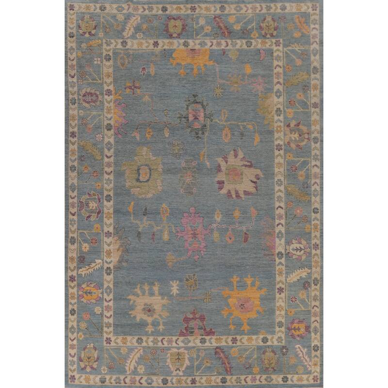 Hand Knotted Oriental 100% Wool Carpet Transitional All-Over Navy Blue & Blues Oushak Area Rug - 12' 9'' X 9' 1''