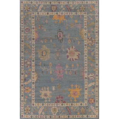 Hand Knotted Oriental 100% Wool Carpet Transitional All-Over Navy Blue & Blues Oushak Area Rug - 12' 9'' X 9' 1''