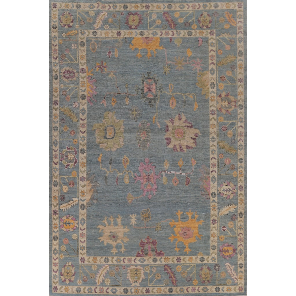 Hand Knotted Oriental 100% Wool Carpet Transitional All-Over Navy Blue & Blues Oushak Area Rug - 12' 9'' X 9' 1''