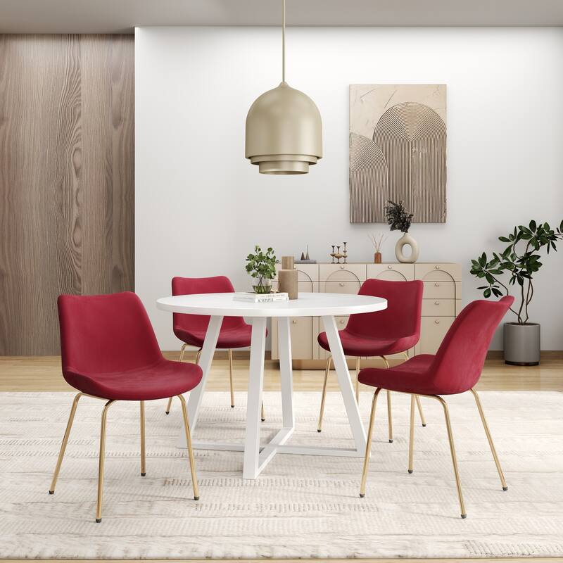 Roundhill Avant 5-Piece Round Dining Set, Trestle Dining Table with 4 Side Chairs - Red