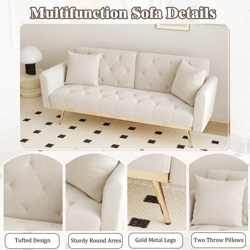 68.30" Velvet double sofa bed in five stylish colors