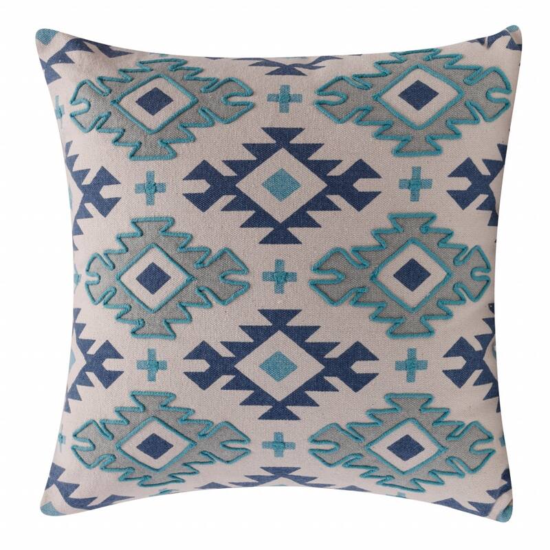 HomeRoots 20" X 20" Navy And Light Gray 100% Cotton Geometric Zippered Pillow