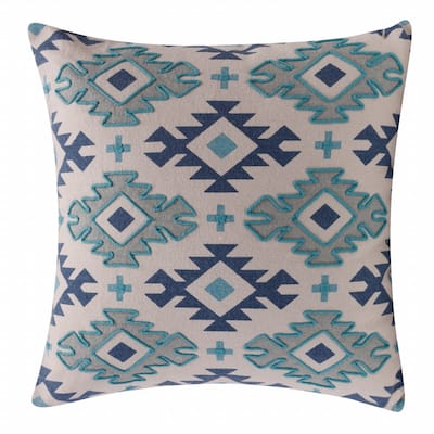 HomeRoots 20" X 20" Navy And Light Gray 100% Cotton Geometric Zippered Pillow