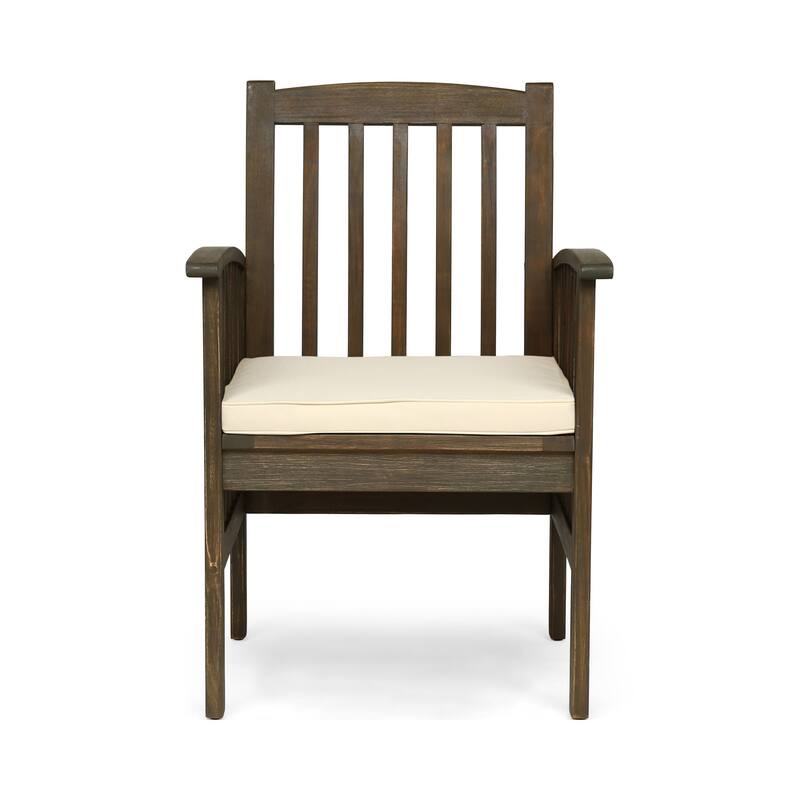 2-Piece Outdoor Acacia Wood Dining Chairs with Water-Resistant Cushion