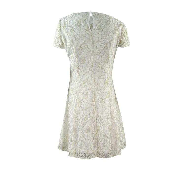 BCBGeneration Women's Metallic Lace Short Sleeve Dress (M, Whisper White) -  Bed Bath & Beyond - 41167958