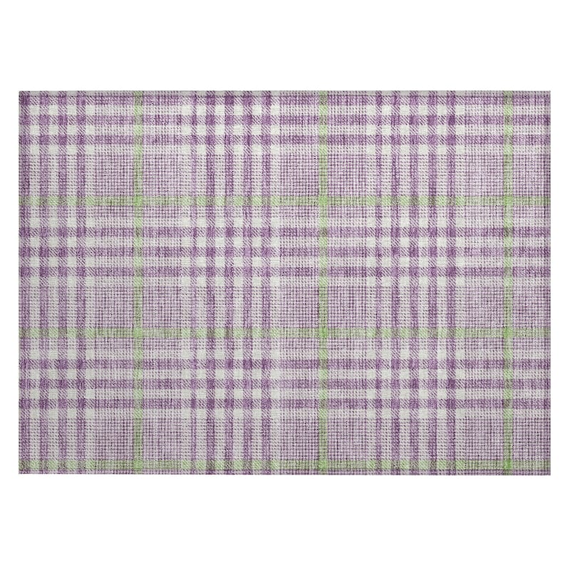 Machine Washable Indoor/ Outdoor Plaid Chantille Rug