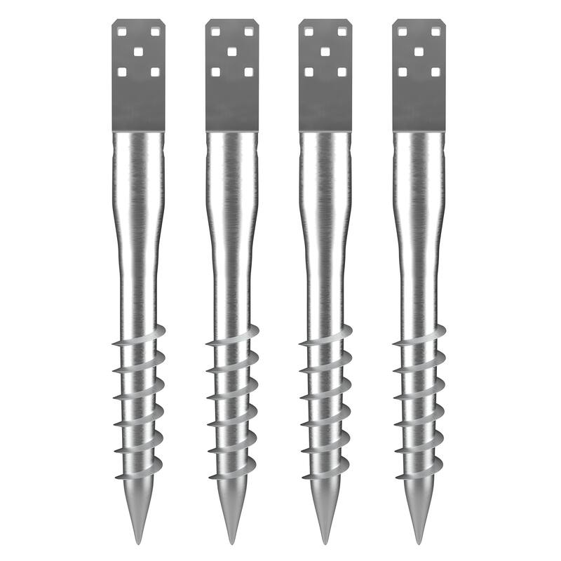 No Dig Ground Anchor, 3.94 x 2.76 x 27.56 in DIY Screw in Post Stake, Includes 6 Lag Bolts & a Rebar, U-Shape Steel Post Holder - 4 Pack