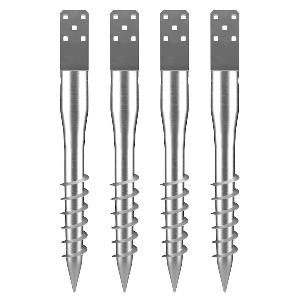 No Dig Ground Anchor, 3.94 x 2.76 x 27.56 in DIY Screw in Post Stake, Includes 6 Lag Bolts & a Rebar, U-Shape Steel Post Holder