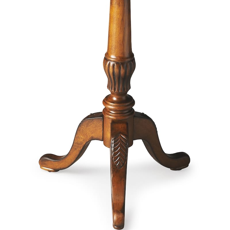 Butler Traditional Round Solid Wood Pedestal Table in Olive Ash Burl Finish - Medium Brown