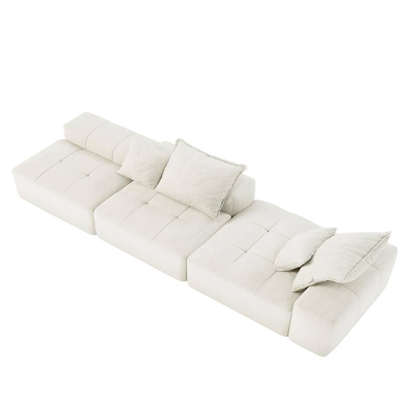 Oversized Modular Chenille Sectional Sofa with Ottoman, Chaise Lounge, 1 Armrest and 4 Pillows for Living Room