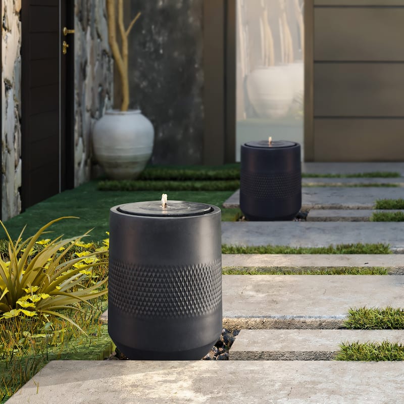 Dark Gray Resin Round Bubbler 23" Tall Outdoor Fountain with Lights, Solar Powered